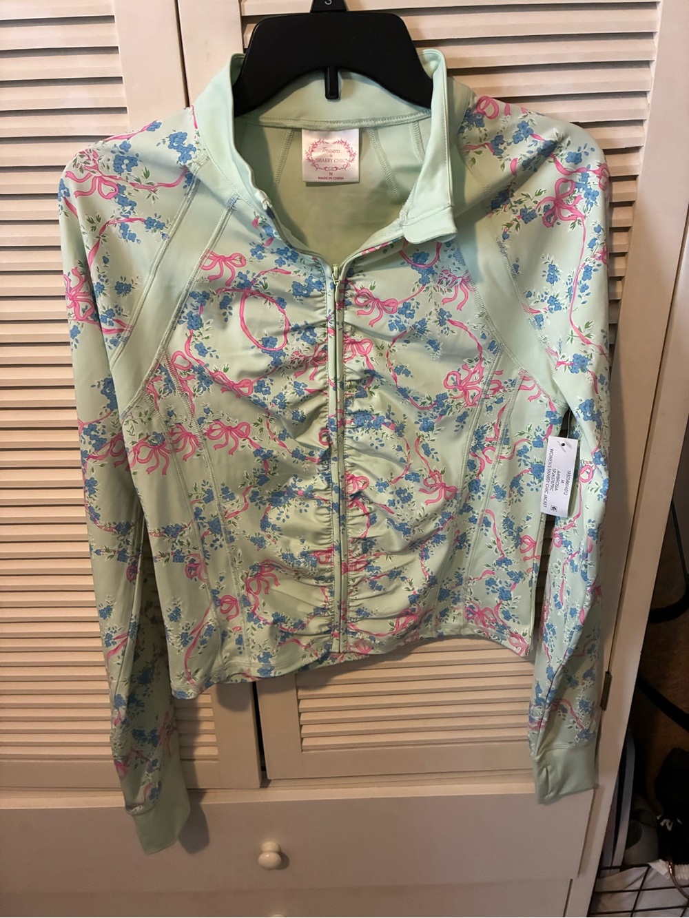 Shabby Chic Mint Green Floral Zip-Front Active Jacket